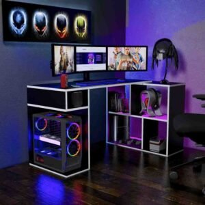 Escritorio Gamer 133 x 80 cm Negro/Blanco Innovaciones Lumik