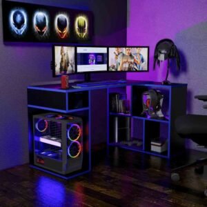Escritorio Gamer 133 x 80 cm Negro/Azules Innovaciones Lumik