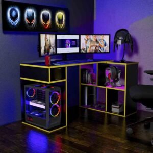 Escritorio Gamer 133 x 80 cm Negro/Amarillo Innovaciones Lumik
