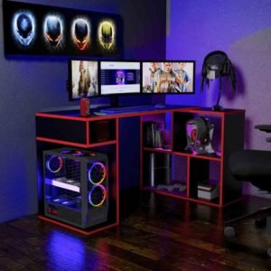 Escritorio Gamer 133 cm x 80 cm Negro/Rojo Innovaciones Lumik