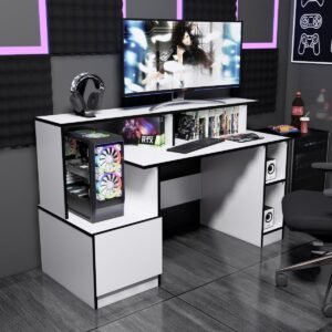 Escritorio Gamer 150 cm Blanco/Negro Innovaciones Lumik
