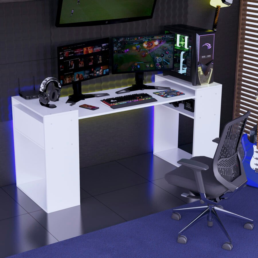 Escritorio Gamer 180 cm Blanco Innovaciones Lumik