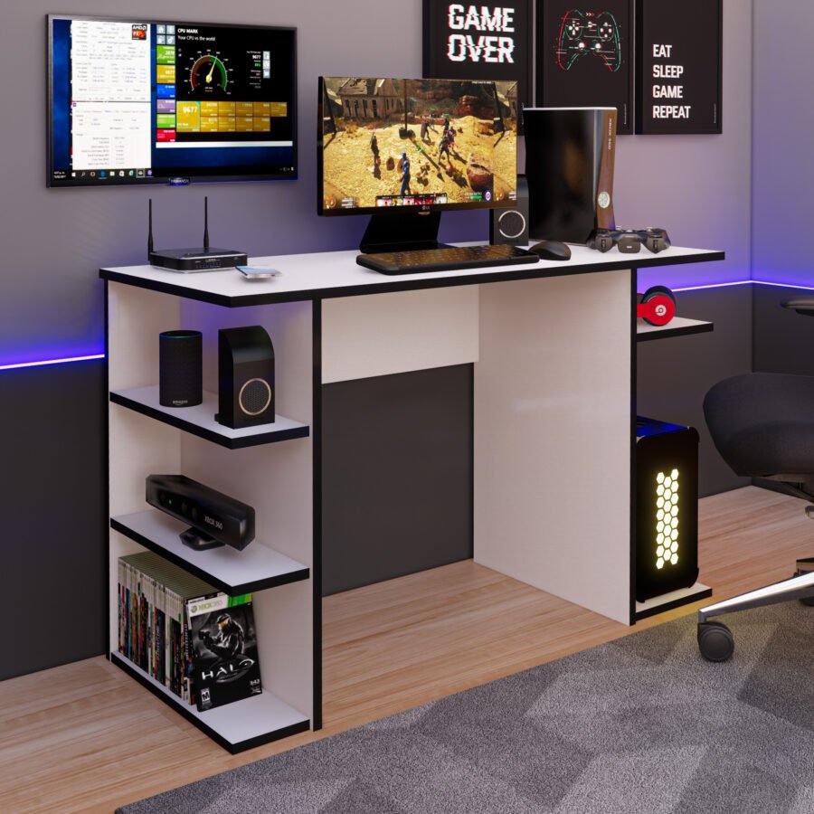 Escritorio Gamer 120 cm Blanco/Negro Innovaciones Lumik