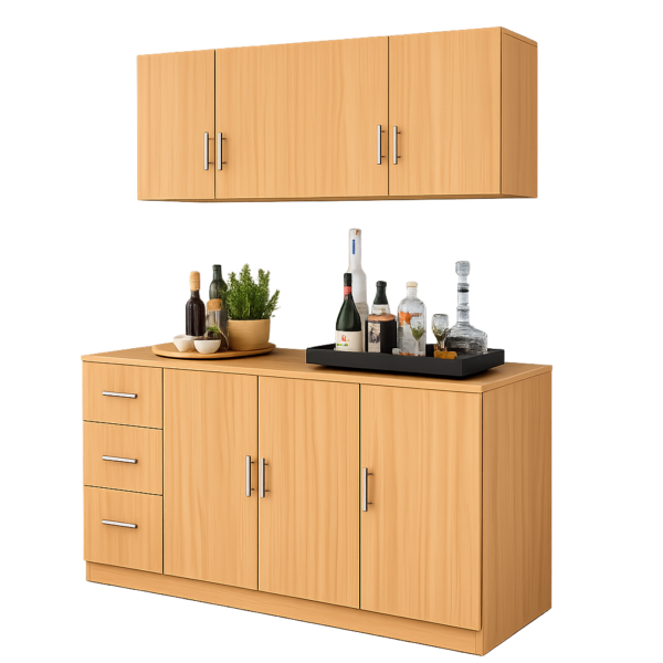 Aparador de Cocina 150 cm con Gabinete Aéreo – Mobiliario de Almacenamiento Profesional | Innovaciones Lumik