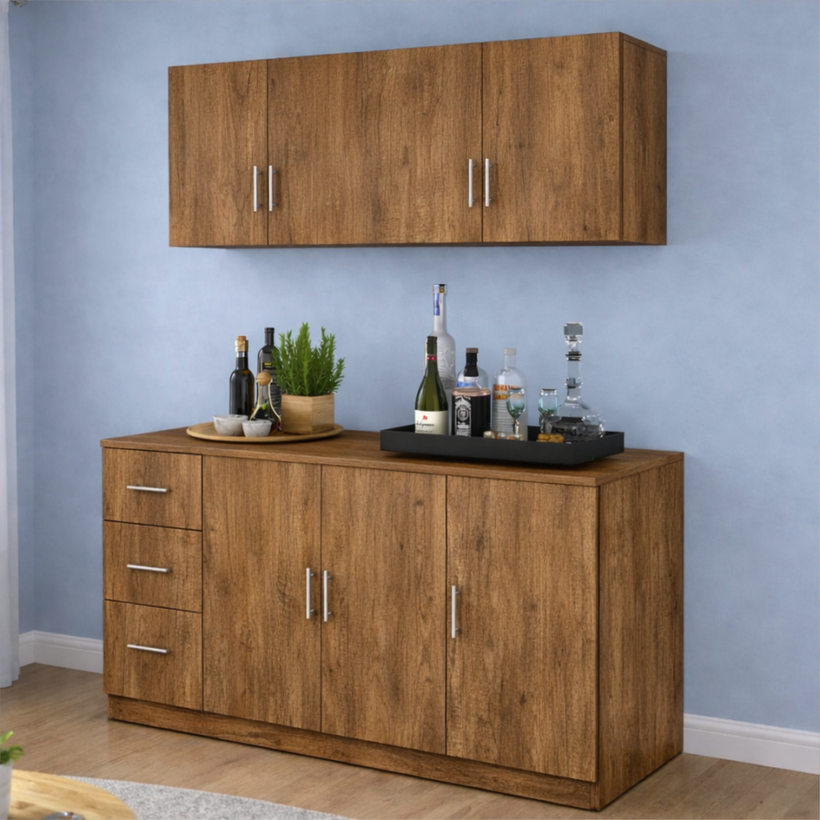 Aparador de Cocina 150 cm con Gabinete Aéreo – Mobiliario Profesional en Melamina | Innovaciones Lumik