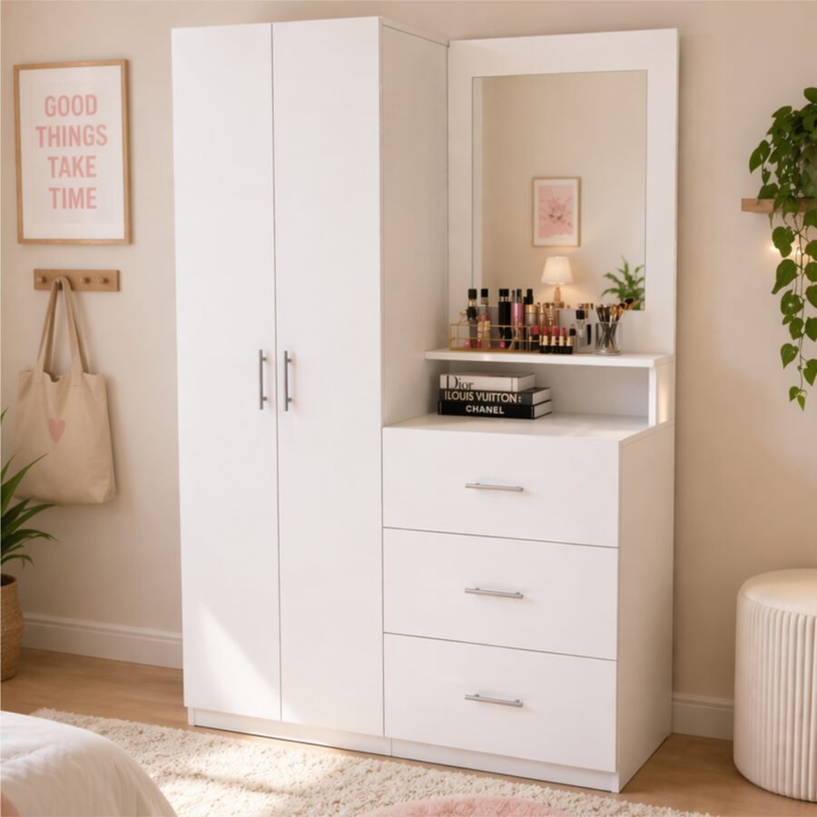 Ropero Blanco 180 cm con Tocador y Cajones – Closet Organizador para Dormitorio | Innovaciones Lumik