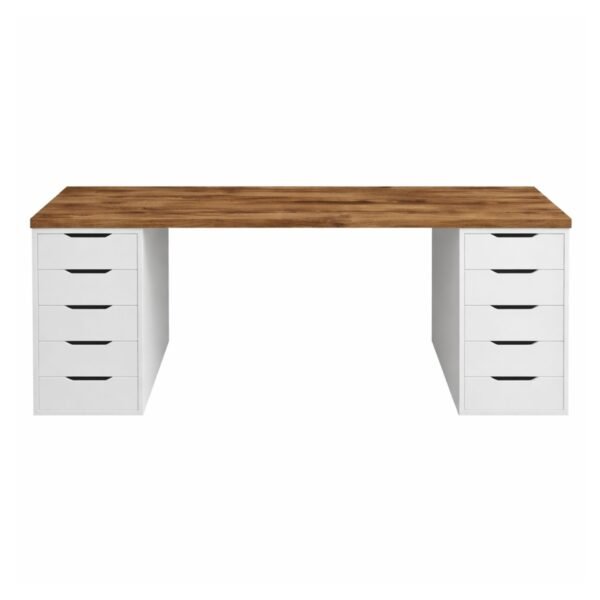 Escritorio Gamer 180 cm Melamina con Cajones Tablero 36 mm Color Madera y Blanco | Innovaciones Lumik