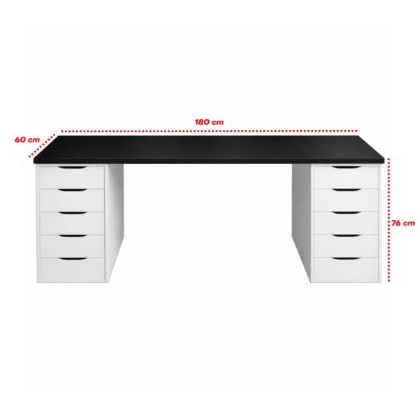 Escritorio Gamer 180 cm Melamina con Cajones Tablero 36 mm Blanco y Negro | Innovaciones Lumik