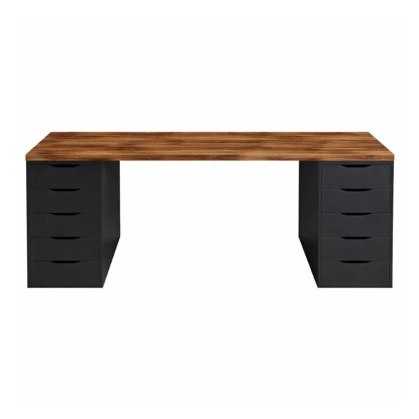 Escritorio Gamer 180 cm Melamina con Cajones Tablero 36 mm Color Madera y Negro | Innovaciones Lumik