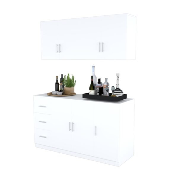 Aparador Buffet Blanco 150 cm con Mueble Aéreo – Organizador para Cocina o Comedor | Innovaciones Lumik