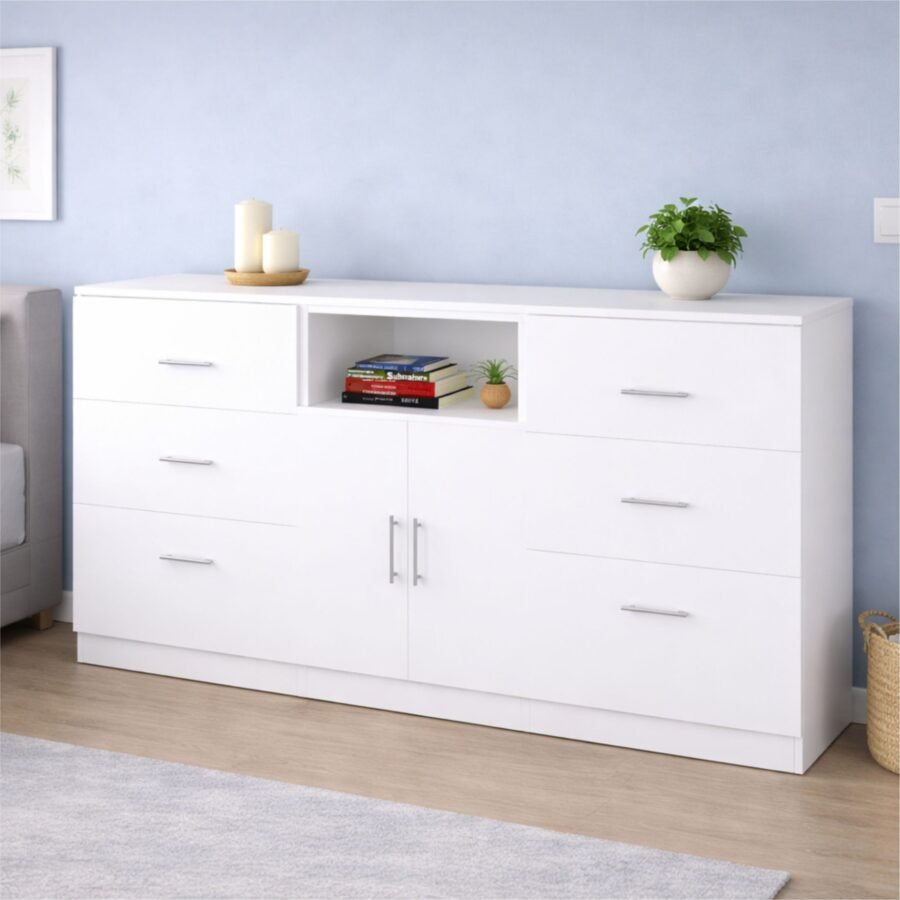 Cómoda Blanca 170 cm con Cajones y Puertas – Organizador de Dormitorio | Innovaciones Lumik