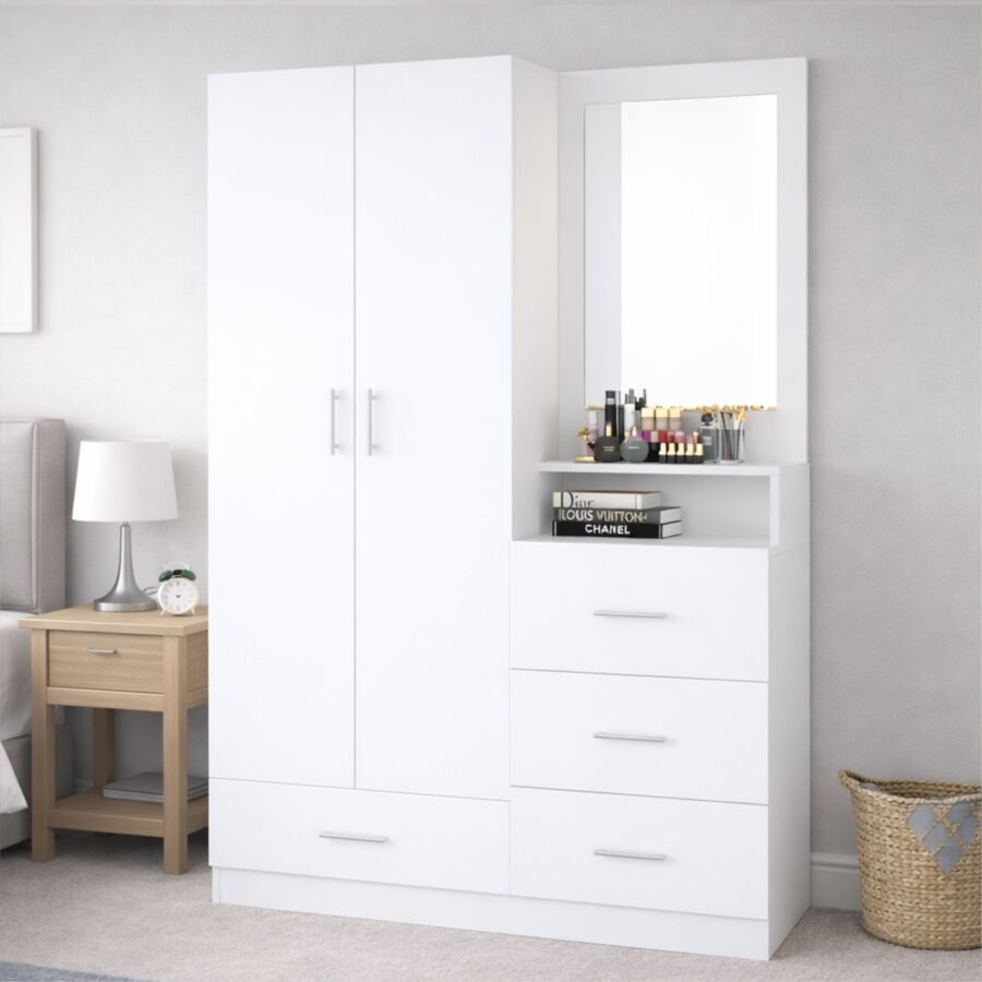 Ropero Blanco 180 cm con Tocador y Cajones – Closet Organizador para Dormitorio | Innovaciones Lumik