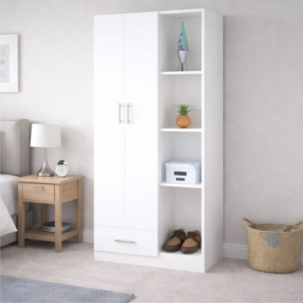 Ropero Blanco 180 cm con Estantes Laterales y Cajón – Closet Organizador | Innovaciones Lumik