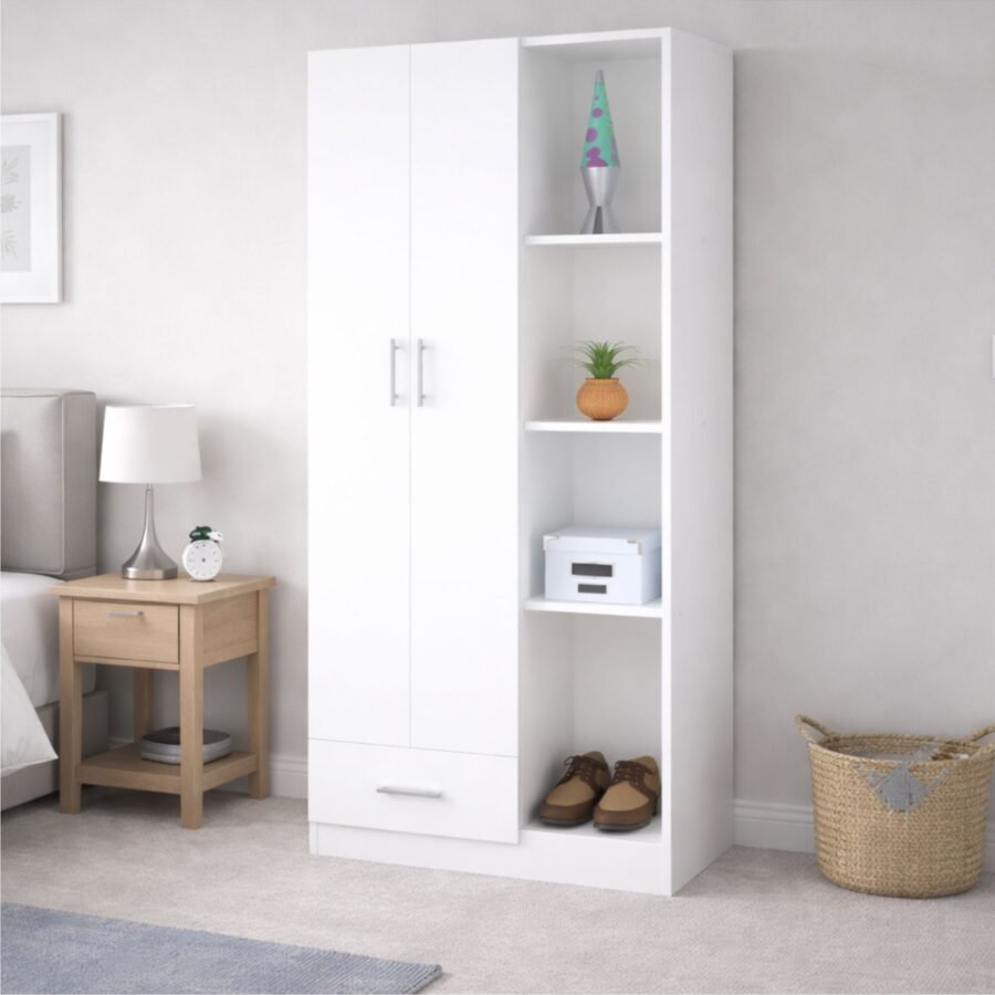 Ropero Blanco 180 cm con Estantes Laterales y Cajón – Closet Organizador | Innovaciones Lumik