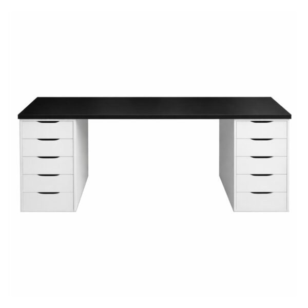 Escritorio Gamer 180 cm Melamina con Cajones Tablero 36 mm Blanco y Negro | Innovaciones Lumik