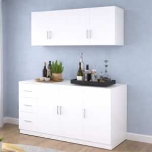Aparador Buffet Blanco 150 cm con Mueble Aéreo – Organizador para Cocina o Comedor | Innovaciones Lumik
