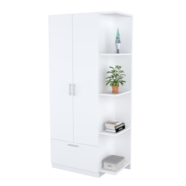 Rectángulo PowerClip (3) Ropero de Melamina Blanco 180cm con Estantes y Cajón | Innovaciones Lumik