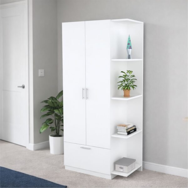 Rectángulo PowerClip (4) Ropero de Melamina Blanco 180cm con Estantes y Cajón | Innovaciones Lumik