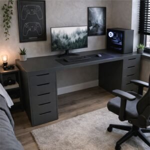 Escritorio Gamer de Melamina 180 cm con Cajones y Tablero 36 mm Negro | Innovaciones Lumik