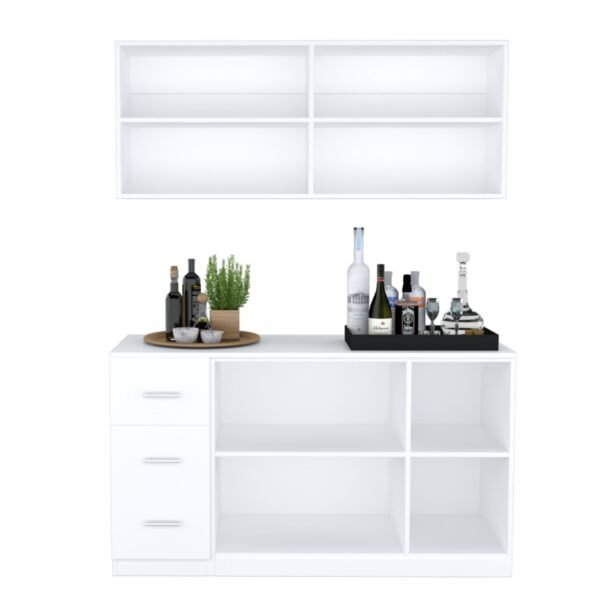 Aparador Buffet Blanco 150 cm con Mueble Aéreo – Organizador para Cocina o Comedor | Innovaciones Lumik