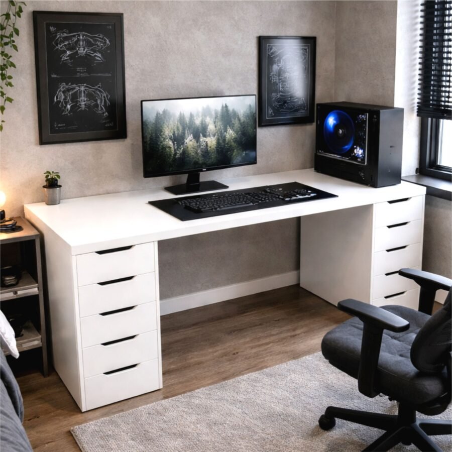 Escritorio de Melamina 180 cm con Cajones y Tablero 36 mm para Oficina y Gaming | Innovaciones Lumik