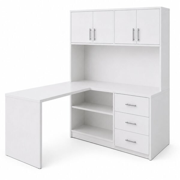 Escritorio en L Blanco con Estantes, Puertas y Cajones | Innovaciones Lumik
