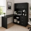 Escritorio en L Negro con Estante, Puertas y Cajones | Innovaciones Lumik