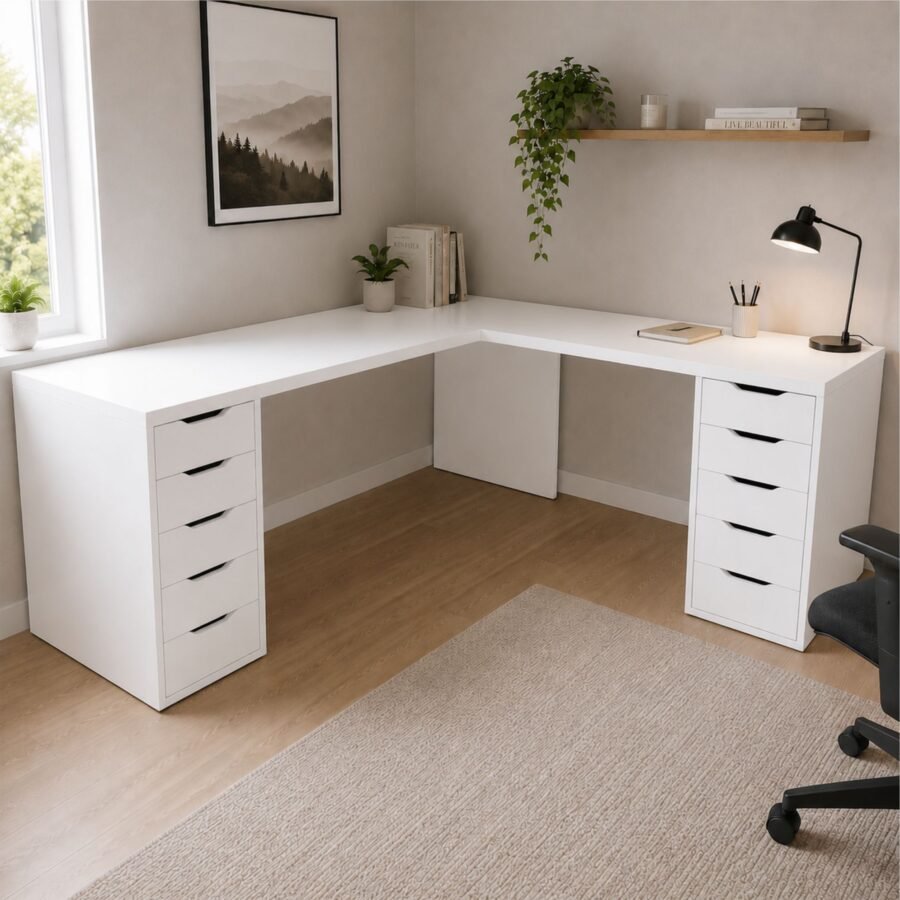escritorio-gamer-blanco-con-cajones-innovaciones-lumik Escritorio en L Gamer Blanco con Cajones y Tablero Engrosado | Innovaciones Lumik