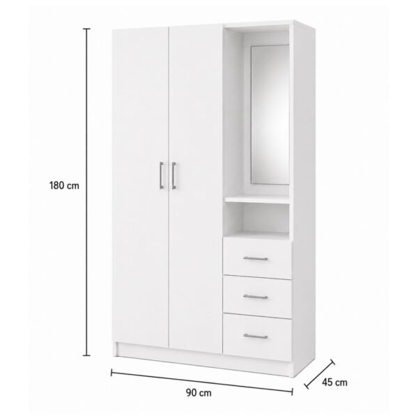 Ropero Blanco con Espejo, Cajones y 2 Puertas | Melamina 18 mm | Innovaciones Lumik