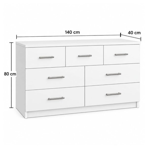 Cómoda Blanca de 7 Cajones 140 cm | Innovaciones Lumik