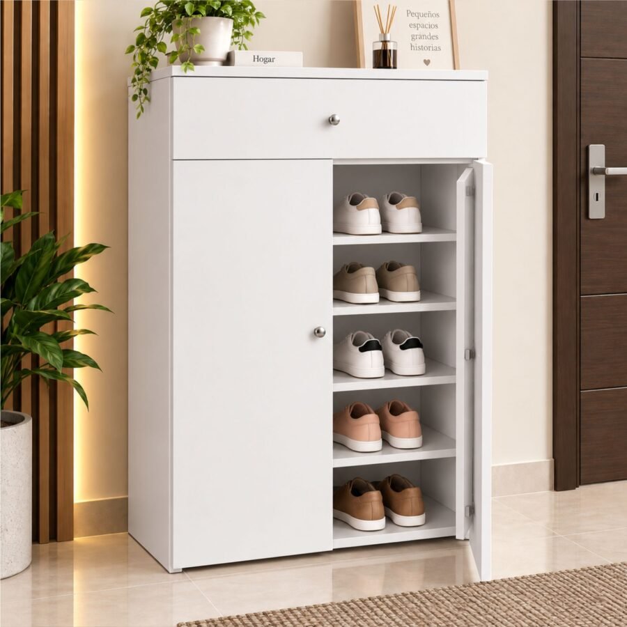 Zapatera Blanca de 2 Puertas y 1 Cajón 70 cm | Innovaciones Lumik