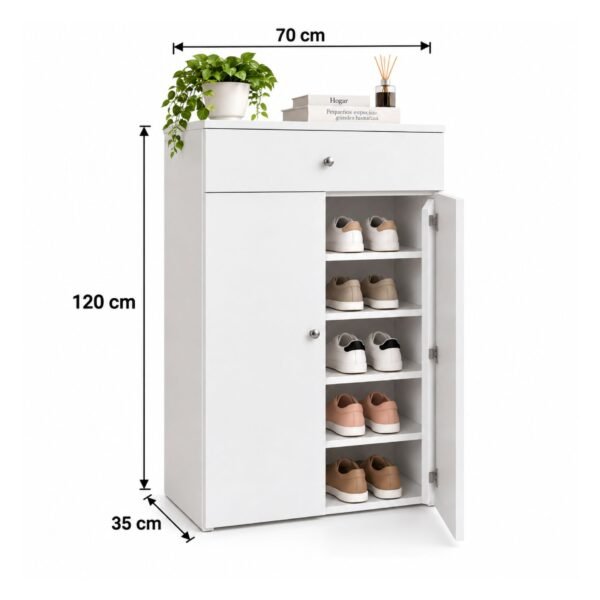 Zapatera Blanca de 2 Puertas y 1 Cajón 70 cm | Innovaciones Lumik