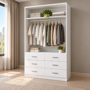 Ropero de Melamina de 18 mm Blanco de 180 cm con 6 Cajones | Innovaciones Lumik