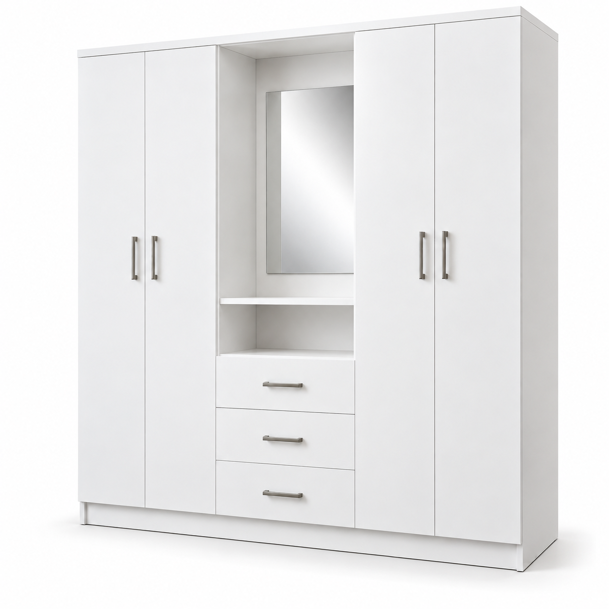 Ropero de Melamina 18 mm Blanco de 180 cm con 4 Puertas, Espejo y 3 Cajones | Innovaciones Lumik - Imagen 2