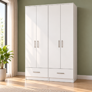 Ropero de Melamina 18 mm Blanco de 180 cm con 4 Puertas y 2 Cajones | Innovaciones Lumik