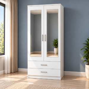 Ropero de Melamina 18 mm Blanco de 180 cm con 2 Puertas, 2 Espejos y 2 Cajones | Innovaciones Lumik