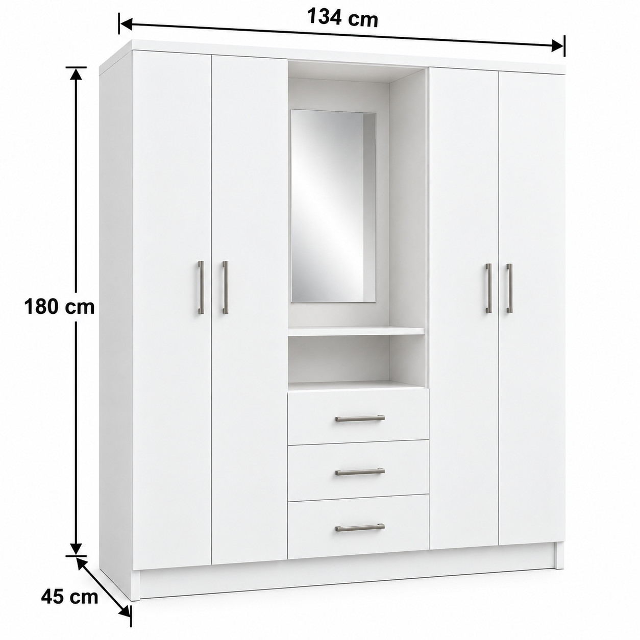 Ropero de Melamina 18 mm Blanco de 180 cm con 4 Puertas, Espejo y 3 Cajones | Innovaciones Lumik - Imagen 3